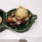 うなぎ 魚政 - 先附（肝煮、肝短冊、肝湯葉餡掛け）