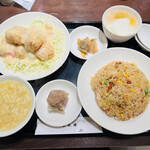 Kaseirou - 海老のマヨネーズ和え＋半チャーハン・スープ・お新香・デザート