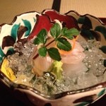 たか田八祥 - ２０１３年５月末日。鱧、カレイ、烏賊などのおつくり。