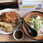 Menya Kotetsu - 熟成あらごし味噌らーめん・ザンギ定食5個・ライスを煮玉子変更・ネギ、メンマ増し増し（1,500円）、煮玉子（100円）