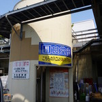 寿司吉 - ②車を降りて建物の方へ向かうと食堂入り口の看板、らせん階段を登るとそこが食堂街