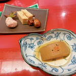 よし村 - ［付出し］大根・里芋明太子・くわい揚げ・魚もつ真子寄せ