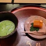 菊乃井 - 薄茶と柿の羊羮