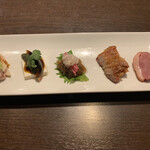 Chinese Dining Ikegame - 前菜盛り合わせ…蒸し鶏、ピータン豆腐、クラゲ、チャーシュー、合鴨の燻製