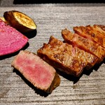 shibuyateppanyakiumi - 黒毛和牛のサーロインステーキはミディアムレアで。