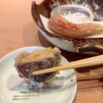 新日本料理おぶね - 鮑は一回酒と昆布で酒蒸ししたものを揚げたもの
