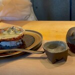 新日本料理おぶね - 蟹味噌酒 鬼のお猪口は備前焼