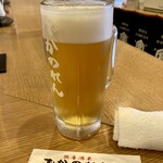 鶏居酒屋でかのれん - 「生ビール中」480円也。