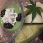 かね吉 一燈庵 - デザートは、抹茶、メロン、リンゴ。