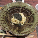 鳥茂 - 煮麺、オリーブオイルと酢醤油和え、キャビア乗せ 雲丹抜き