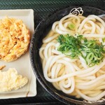 Hanamaru Udon - かけうどん大＆4種の野菜かき揚げ＆とり天
