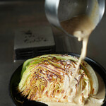 Grilled cabbage with creamy porcini sauce