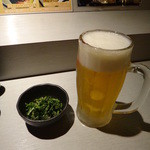 南の居酒屋 海遊亭 - オリオン発泡酒とお通しのからし菜