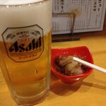 宮川 - 生ビール(400円)とお通し