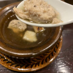 鳥田中 - 鼈と地鶏出汁の小鍋、レンゲ上げ