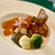 奈良ホテル - 料理写真:❸オマール海老のポワレ　　
〜アメリケーヌとシャンピニヨンのソースは香りが嬉しい
　熟成したブロッコリーとカリフラワーって何だろう？