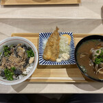 漁師食堂 三河丸 - 炙りいわし丼と三河フライ 1180円
            （ + あさり汁へ変更 400円）