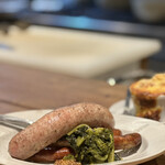 OSOUZAI MITSUAMI - 自家製ソーセージのグリル と ゆきな・なばなの煮たの 1,600円。