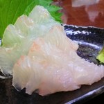 菊仙 - 平目刺身：千葉房総・大原港で水揚げされた、この日オススメの、新鮮刺身♪ゴムゴムした食感で弾力があり、とっても美味しかったです♪でも、650円は、少し高かったかなぁ。