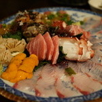 炭Dining 竹shi - 刺身盛り合わせ。蛸、中トロ、うに、勘八、栄螺、牛たたき。