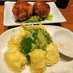 192229427 - 湯葉の天ぷらと牛すじコロッケ。