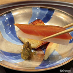 日本料理 とくを - 一年熟成の唐墨と大根と真魚鰹の味噌幽庵焼