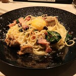 下川六〇酵素卵と北海道小麦の生パスタ 麦と卵 - 究極のぺぺたま（大盛り）　980円