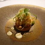 白子：鱈の白子のソテー、タルト、ロメスコソース