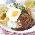 Loco moco with special BBQ sauce ~ topped with warm egg ~