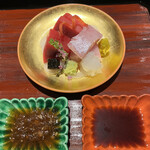 割烹 隆 - お昼のコース９６８０円。本鮪、鰤。マグロは赤身と中トロ、鰤は脂乗りの強い部位です。旨味、脂を堪能できて、とーっても美味しかったです（╹◡╹）（╹◡╹）