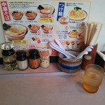 春木屋 - カウンターの調味料類（H25.5.29撮影）