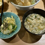 新宿御苑 天ぷら串 山本家 - 玉子天ぷら、味噌汁