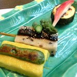 宇豆基野 - 宇豆基野ブランチ 2600円 の生麩の田楽、玉子の田楽にアスパラガス、茄子、茗荷