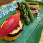 宇豆基野 - 宇豆基野ブランチ 2600円 の生麩の田楽、玉子の田楽にアスパラガス、茄子、茗荷