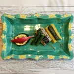 宇豆基野 - 宇豆基野ブランチ 2600円 の生麩の田楽、玉子の田楽にアスパラガス、茄子、茗荷