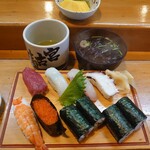 宮古寿司 - ランチ1人前にぎり(6貫・巻物・お椀)1100円