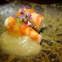 日本料理 晴山 - 車エビの焼き茄子ソース