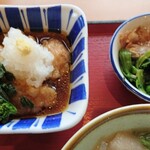 札幌白石食堂 - 鶏の治部煮、ほうれん草のお浸し