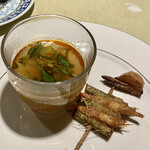 ガラムマサラ - 大蒜の芽と川海老唐揚げ・スタミナスープ