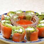 Salmon spring rolls with avocado and cream cheese