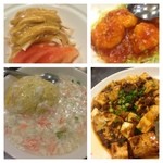 中国料理 桃仙閣 - 棒棒鶏とエビチリとズワイガニの卵白あんかけ焼飯と麻婆豆腐
