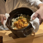 銀座 しのはら - 白魚と百合根のかき揚げと唐墨のご飯