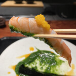 薪炭まだら - 生カラスミを背負う海老が美しい、すぐに食べちゃったけどねー