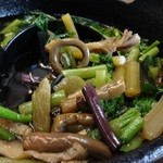 あっけら館 - 山菜そば（冷）１３６５円。汁の中には山菜どっさり！