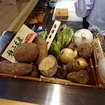 Keyaki Doori Umibare - 産地が書かれた野菜が盛られています