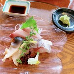 日本料理 梅林 - お造り:しまあじ、ぶり、ほっき貝