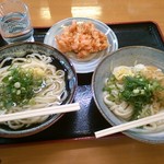 うどん 一福 - しょうゆうどん(冷)＋ひやかけ(小)＋えび天　2013