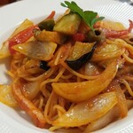 キッチン ブルー グローブ - ナポリタンのアップ