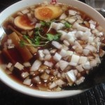 竹岡らーめん 梅乃家 - ラーメン(玉子＋玉ねぎトッピング)計650円