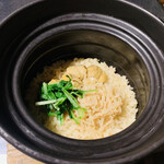 まな板の上の旬　ぽぽぽん - 帆立幽庵焼きと白滝明太の土鍋ご飯